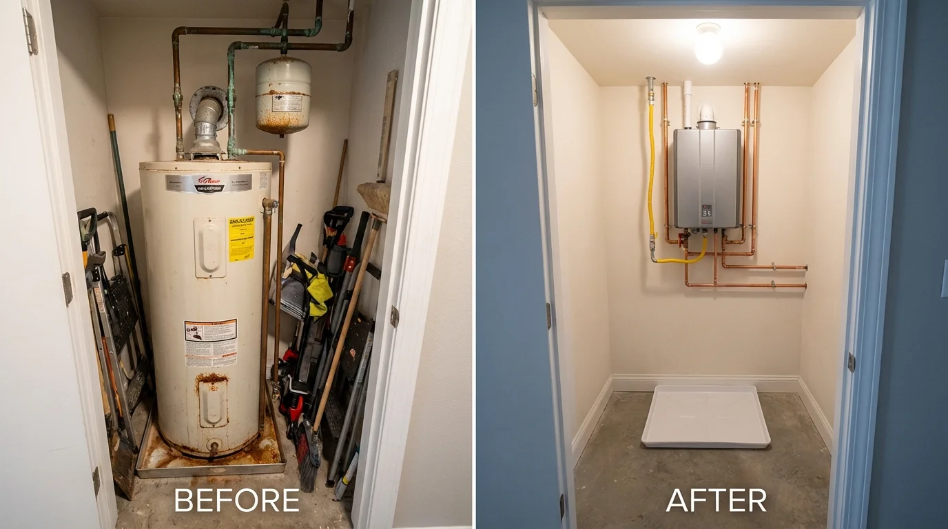 Tank water heater versus wall-mounted tankless unit comparison for Hanover, VA homeowners