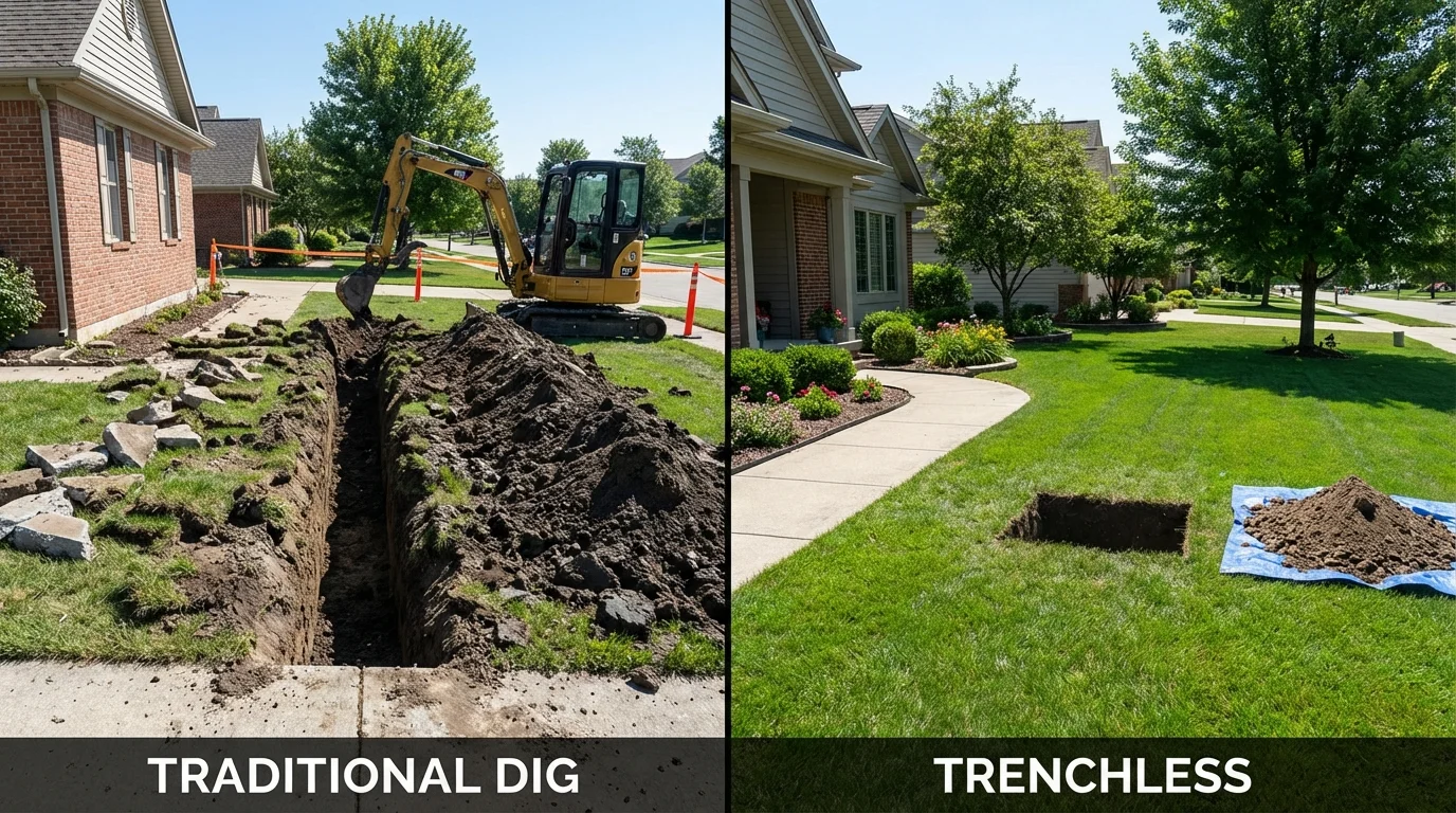 Trenchless sewer repair with minimal yard damage versus traditional excavation in Hanover, VA